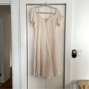 Forever 21 Vanilla Creme Beige Button Up Midi Dress Size Medium NWT